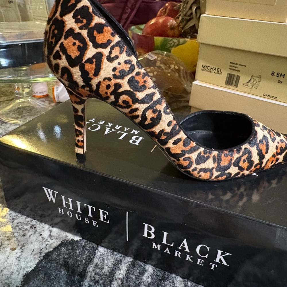 White House Black Market Animal Print Heels